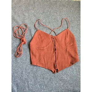 Women's‎ Vintage Style Bandage Lace-Up Crop Top Backless Cami Brown Size S New thumbnail 3