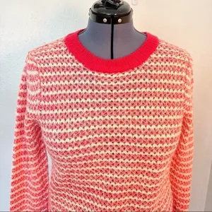 WAYF Womens Size XL Open Knit Stripe Crewneck Sweater White Pink Pullover Ribbed thumbnail 6