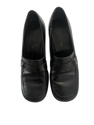Vintage 90s Bandolino Black Leather Block Heel Wide Square Toe Loafers 8.5 thumbnail 2