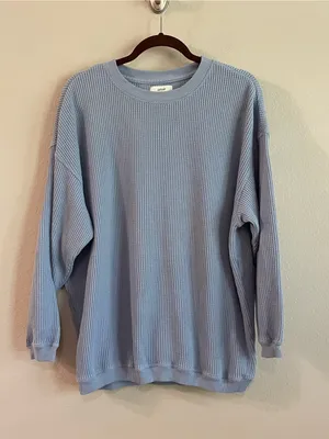 Aerie Blue Waffle Crewneck Oversized Pullover Sweatshirt Size Small thumbnail 1