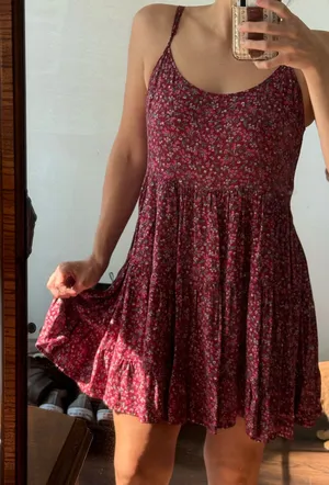 Xhilaration Burgundy Floral Dress thumbnail 1