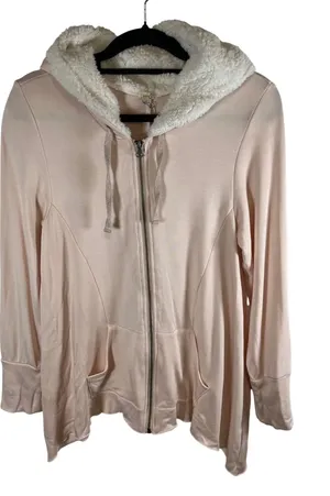 Lemon Vanilla Cream Sherpa Lined Zip Up Hoodie Jacket NWT‎ LL-0012 Pink Large thumbnail 1