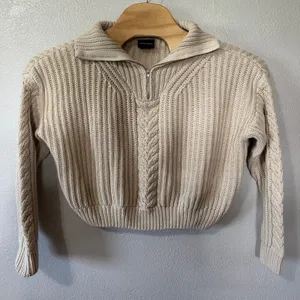 Miou Muse Cable Knit 1/4 Zip Pullover Sweater Knit‎ Beige Womens Small thumbnail 1