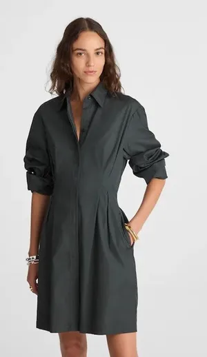 Madewell Tucked Mini Shirtdress in Summit Green Pima Cotton Poplin NEW 4 thumbnail 1
