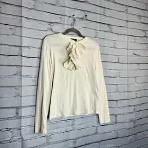 Lauren Jeans Co Ruffle Front ¼-Button Long Sleeve White Top Preppy M Blouse Y2K thumbnail 2