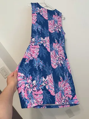 LILLY PULITZER Bryson Sleeveless Dress Multi for the Fans Blue Pink Faux Wrap L thumbnail 16