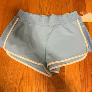 🍎Light Blue Women's Athletic Shorts with White Trim Size L thumbnail 4
