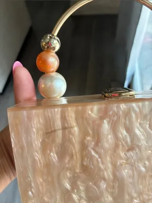 Lulu's Pearlescent Pink Acrylic Box Clutch with Gold Ring Handle thumbnail 12
