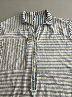 Free People Boardwalk Romper Medium Blue Stripe Jumper Loungwear Casual Beachy thumbnail 3