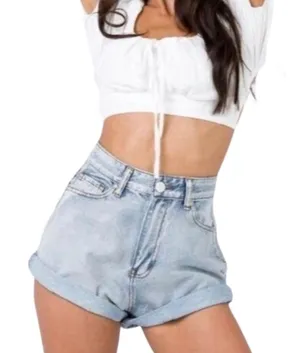 Princess Polly Blue Denim High Rise Shorts Cuffed 4 thumbnail 1