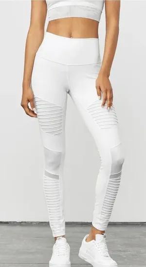 ALO Yoga White High-Waist Moto Ribbed Leggings thumbnail 1