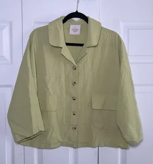 The Lullaby Club Avalon Button Up Shirt Womens Size XS‎ Green Cotton Oversized thumbnail 1