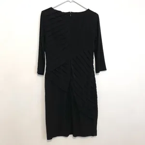 ADRIANNA PAPELL Black Shutter Pleat Pleated 3/4 Sleeve Jersey Knit Sheath Dress thumbnail 13