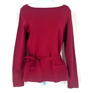 Y2K‎ Ann Taylor LOFT Red Boat Neck Long Sleeve Sweater Top Size M Rayon Nylon thumbnail 2