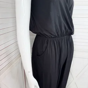 SHEIN Surplice Halter Top‎ Jogger Leg Jumpsuit Black Small thumbnail 9