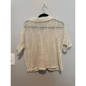 Cream Crochet Knit Button Down Short Sleeve Top Cardigan Collar Cream thumbnail 2