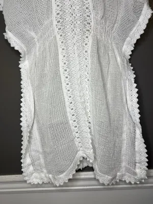 SeaSpice Cover Up Womens Medium White Crochet Mesh Lace Trim Beach Tunic Swim thumbnail 3