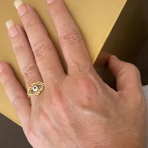 Evil Eye Ring with Multicolor Stones Gold thumbnail 4