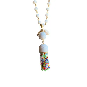 Talbots Coastal Tassel Necklace White Beads Cowrie Shell Beach Resort Boho thumbnail 6