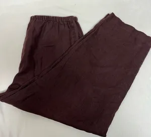 Women's Cropped Elastic-Waist Pants in Deep Brown 100% washable linen thumbnail 1