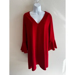 NWOT Alice +‎ Olivia Tameika Trumpet-Sleeve Crepe Mini Dress 8 Red CC707202508 thumbnail 3
