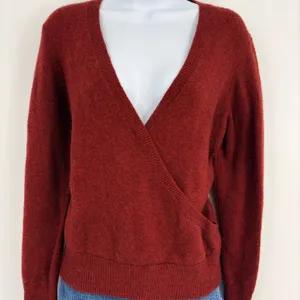 NWT‎ Madewell Women Wrap Sweater Scarlet Knit Long Sleeve V Neck Merino Wool S thumbnail 4
