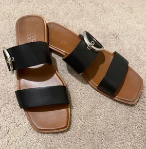 Franco Sarto Black Double-Strap Slide Sandals with Silver Buckle thumbnail 1