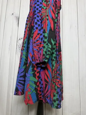 Oddi Zoe Floral Tropical Leaves Dress Size L Smocked Back Long Sleeve NWT thumbnail 13