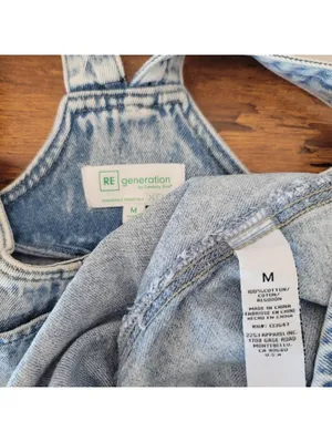 Acid Wash Denim Pinafore Overall Dress Sz M Grunge Minimal thumbnail 2