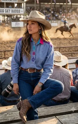 Roper Embroidered Western Shirt Blue Size M Rodeo Southwestern Vintage Cowgirl thumbnail 1