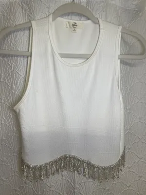 Rhinestone Fringe crop top White Size M thumbnail 2