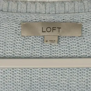 Loft Womens Blue Yellow Striped V-Neck Shaker Knit‎ Cotton Blend Sweater Medium thumbnail 3