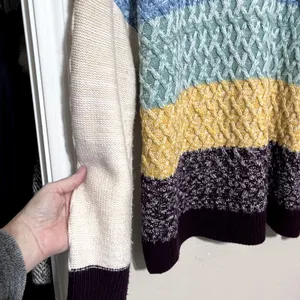 Y2K Cable Knit Sweater Colorblock Oversized Pulllover soft knit Pastel‎ sz L thumbnail 4