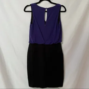 Aidan Mattox Blue Black Bodycon Draped Top Dress Womens S Cocktail Mini V Neck thumbnail 6