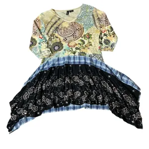 Zashi Womens Lagenlook XL Mixed Media Boho Tunic Top Plaid‎ Floral Handkerchief thumbnail 1