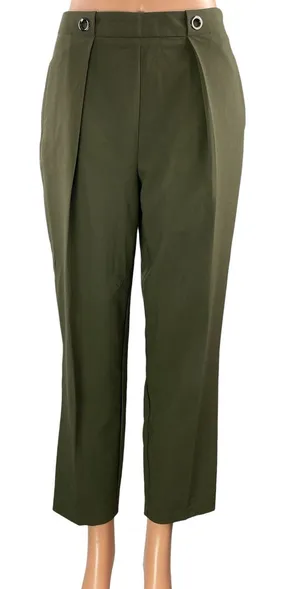 Topshop Women's Green High Waisted Pleated Straight Ankle Trousers Pants Size 4 thumbnail 1