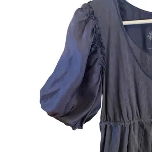 Anthropologie Deletta Elegant Blue puff sleeve belted tassle Top silk cotton thumbnail 7