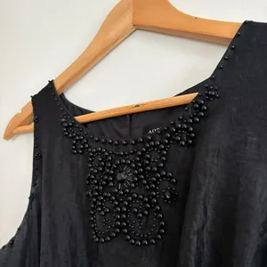 Vintage 90s y2k Adrianna Papell black tiered ruffle beaded vampy sheath dress thumbnail 3