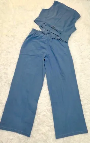 Wide Leg High-Waist Pants & Vest Set in Dusty Blue. L (see thumbnail 3