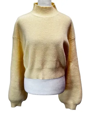 Ivory Cream Oversized Cropped Slouchy Sweater Mock Funnel Neck NEW Large thumbnail 1