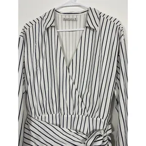 Abercrombie & Fitch White and Black Striped Wrap Mini Dress Size MT thumbnail 7