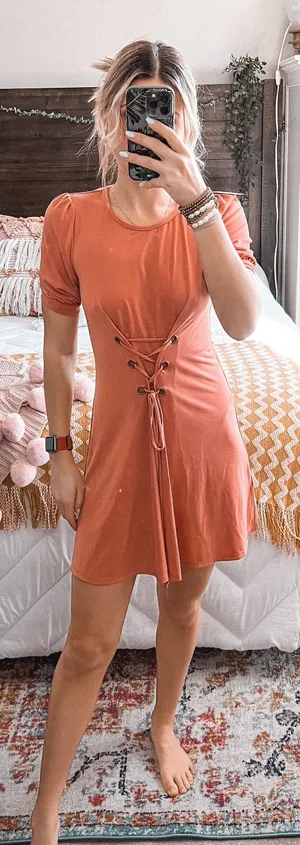 BCBGGeneration Orange Lace Up Mini Dress thumbnail 3