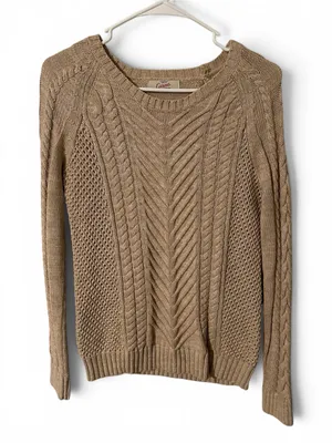 Land’s End cable knit sweater oatmeal thumbnail 1