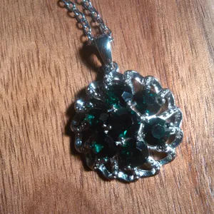 Green Crystal Floral Platinum over Brass Pendant Stainless Steel Necklace thumbnail 4
