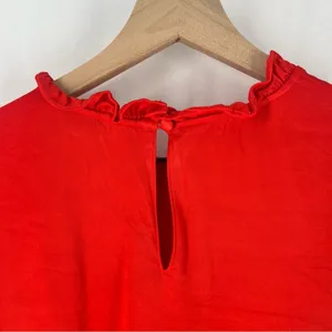 RP Rachel Parcell‎ Red Ruffle Neck Satin Blouse Long Bishop Sleeves thumbnail 10