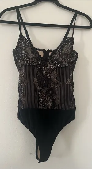 Lulus Black Lace Bodysuit Small Romantic Date Night Sheer Mesh Lingerie thumbnail 1