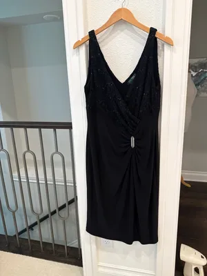 Lauren Ralph Lauren Black Sequin Lace Cocktail Dress Size 14 thumbnail 2