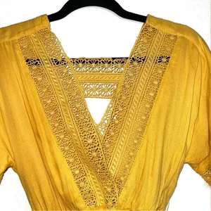 Altar’d State Crochet Wrap Mini Dress Yellow Belted V-neck thumbnail 8