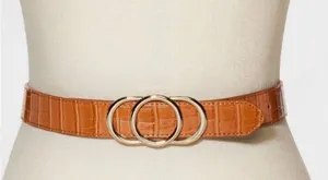 A New Day Women's Cognac & Gold Triple Plaque Belt Size Small NEW! thumbnail 2