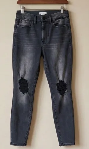 Good American Always Fits Black Distressed Skinny Jeans 6-12 thumbnail 1